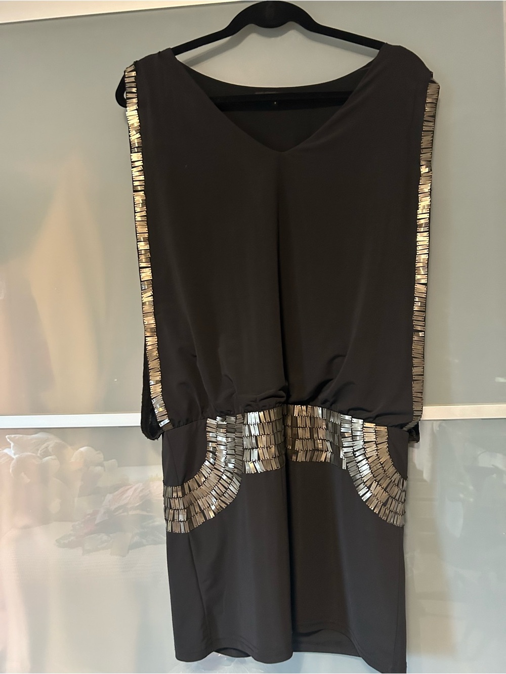 Black Mini Dress with Gold-Silver Sequin Accents - Black
